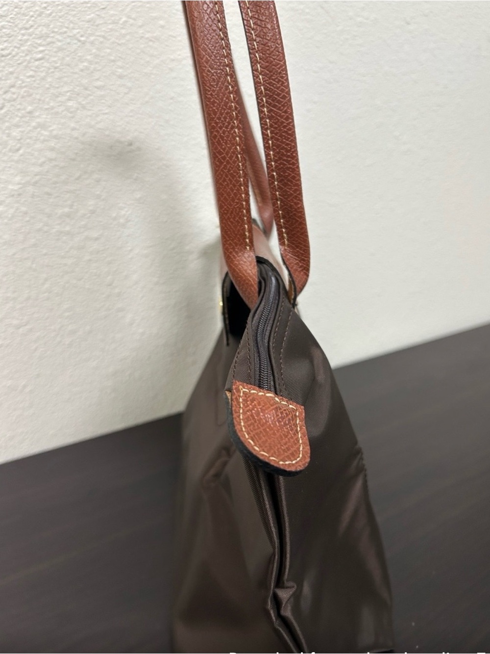 Longchamp Brown Nylon Tote with Tan Leather Trim - Picture 4 of 5